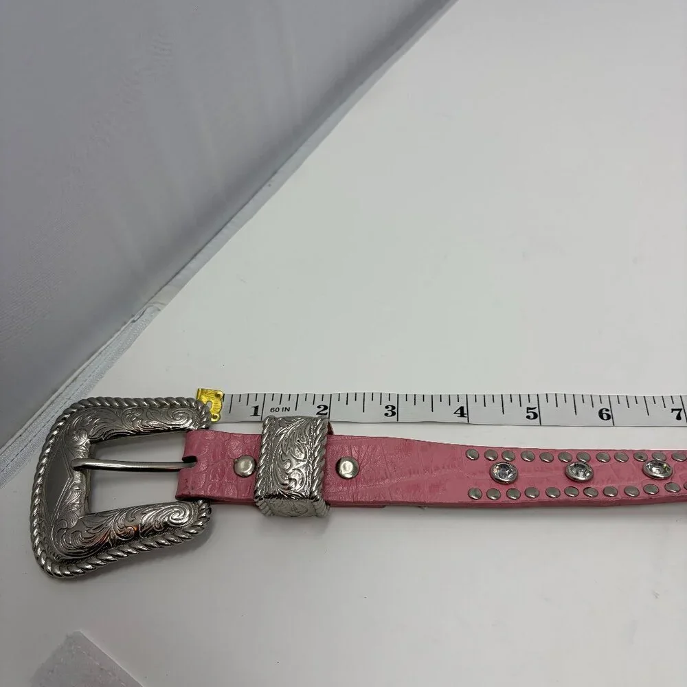 Nocona Belt Co. women's belt pink leather silver western XS